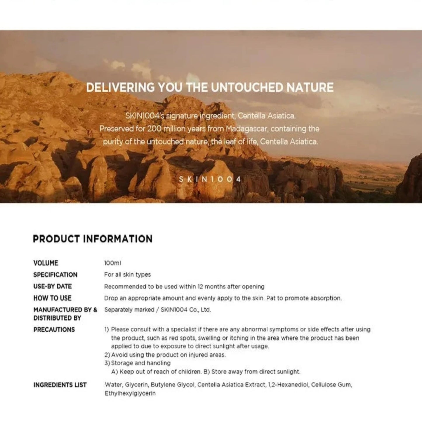 Korean serum SKIN1004 Madagascar Centella Ampoule with 100% pure centella asiatica extract. This powerful serum soothes irritation, enhances deep hydration, and strengthens the skin barrier. Ideal for reducing redness and improving overall skin texture, it absorbs quickly to leave the skin calm, radiant, and revitalized.